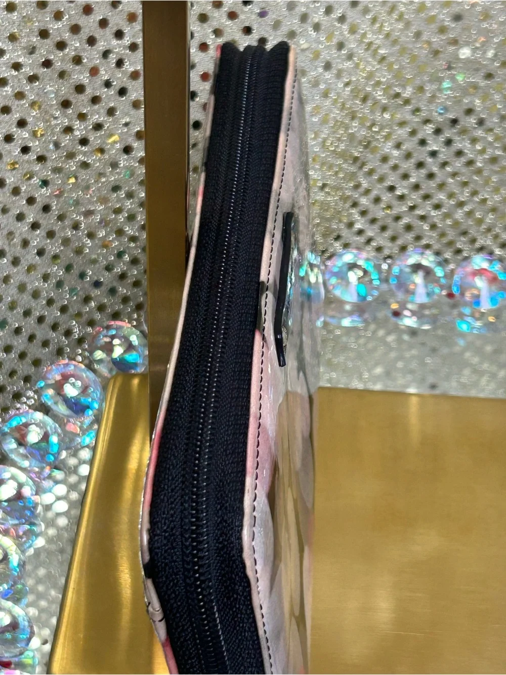 kate spade Vintage black wallet w/pink and blush bubble print Approx. 7 x 4